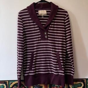 Women’s Maroon and White Striped Long Sleeve Top